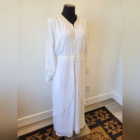 White Elegance Temple Dress Wedding Modest Church Maxi Front Zipper Medium - Picture 1 of 13